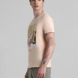 Jack & Jones Peach Parfait Cotton Slim Fit Printed T-Shirt image 3