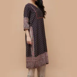 Melange By Lifestyle Black Regular Fit Printed Kurta image 3