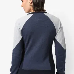 Campus Sutra Blue Cotton Color-Block Sweatshirt image 2