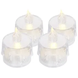 eCraftIndia White Plastic Crystal Dripping Acrylic LED Tea Light Candle - Set of 4 image 3