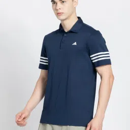 adidas Blue Regular Fit Striped Golf Polo T-Shirt image 3