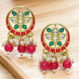 Anouk Gold-Plated Kundan Studded Meenakari Circular Shaped Studs-picture-14