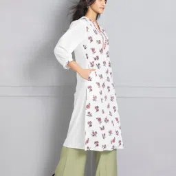 SHAYE White & Pink Floral Print Kurta image 3