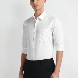 Arrow White Cotton Slim Fit Self Pattern Shirt image 3