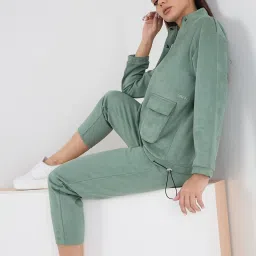 Sweet Dreams Green Fleece Solid Full Sleeves Jacket and Pyjama image 3