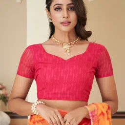 Saree Mall Orange & Pink Printed Saree With Unstitched Blouse image 3