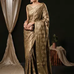 Saree Mall Beige Silk Woven Saree With Unstitched Blouse image 3