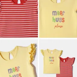 Nauti Nati Girls Red And Yellow Cotton Printed Top-image-88