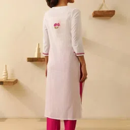 House of Chikankari White Chikankari Cotton Woven Long Kurta image 3
