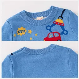 Little Surprise Box Kids Blue Printed Full Sleeves Sweater image 3