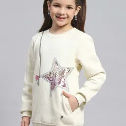 Monte Carlo Kids Cream Embellished Full Sleeves Sweatshirt image 3