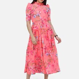 Scorpius Peach Floral Print Midi Dress-picture-31