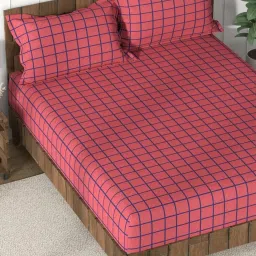 Nautica Bristol Checks Red 150 TC King Bedsheet with 2 Pillow Covers image 3