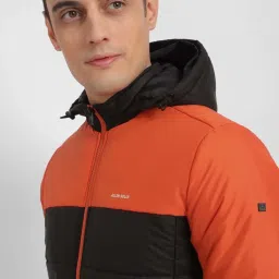 Allen Solly Black & Orange Regular Fit Colour Block Hooded Jacket image 3