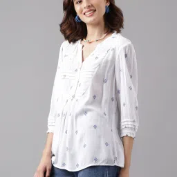 Latin Quarters Off White Self Design Top image 3