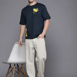 Allen Solly Printed Drop-Shoulder Sleeves Pure Cotton Relaxed T-shirt image 2