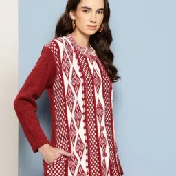 Aarika Maroon Wool Woven Design Cardigan image 3