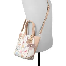 Aldo White & Beige PRISMA Floral Small Tote image 4