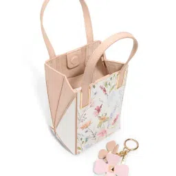Aldo White & Beige PRISMA Floral Small Tote image 3