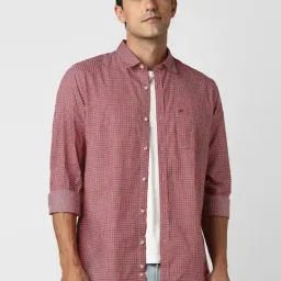 Peter England Red Slim Fit Checks Casual Shirt-picture-25