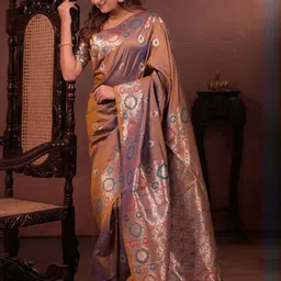 KALINI Brown Woven Design Silk Blend Sarees image 3