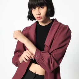 RAREISM Maroon Cotton Blend Solid Long Sleeves Shrug-picture-46