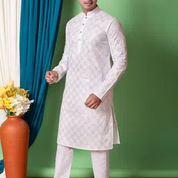 AHLAN APPARELS Ethnic Motifs Embroidered Sequinned Mandarin Collar Kurta With Pyjamas image 3