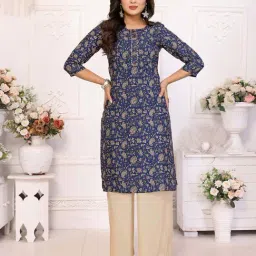 Rangita Blue Regular Fit Floral Print Kurta image 4