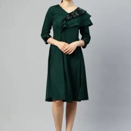 Cottinfab Green Embellished A Line Dress-picture-14