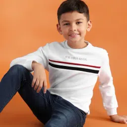 u.s. polo assn. US Polo Kids Boys White Cotton Striped Sweatshirt Hoodie image 5