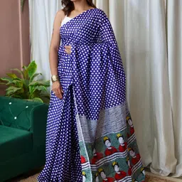 NIKATT Women Polka Dot Pure Cotton Designer Block Print Saree image 4