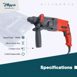 Hillgrove Chuck Size 26 mm Hammer Impact Drill kit 1200 W, HGCM789M1 image 3