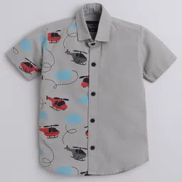 Polka Tots Half Printed Helicopter Sky Theme Printed Shirt - Grey-picture-11