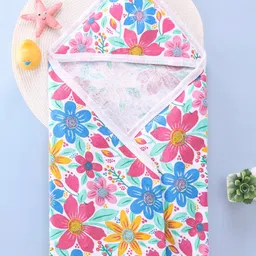 Babyhug Woven Terry Towel With Hood Floral Print L 76 x B 76 cm - Multicolour-image-38