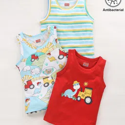 Babyhug 100% Cotton Knit Sleeveless Set of Vests With Anti Bacterial Finish Dino Print Pack of 3 - Multicolour-picture-24