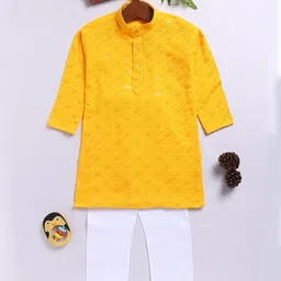 JBN Creation Rayon Full Sleeves Threadwork Embroidered Sequins Embellished Kurta Pyjama Set - Mustard-picture-10