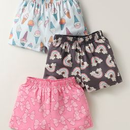 CUCUMBER Sinker Knit Above Knee Length Shorts With Rainbow & Bow Print Pack of 3 - Light Blue & Pink-picture-26
