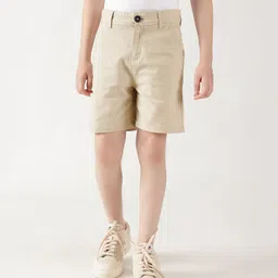 One Friday Cotton Solid Shorts - Beige-picture-39