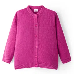 Babyhug Knit Full Sleeves Solid Color Front Open Sweater - Pink-picture-37