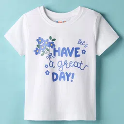 kookie kids india Kookie Kids Single Jersey Knit Half Sleeves T-Shirt with Have A Great Day Text Print - White-picture-34