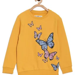 The Mom Store Cotton Blend Knit Full Sleeves Butterflies Printed Light Winter Sweatshirt - Yellow-picture-35