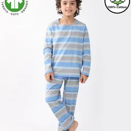 Anthrilo 100% Cotton Knit Full Sleeves Rugby Striped Comfort Fit Coordinating NIght Suit Set - Multi Colour-image-17