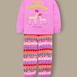Cherry Crumble By Nitt Hyman Knit Christmas Theme Full Sleeves Reindeer Patch Detailed Winter Night Suit Set - Multi Colour-picture-33
