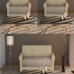 Fashion Throw Beige & Black Velvet 3 Piece Sofa Cover-image-93