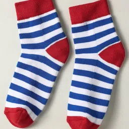 Pine Kids Knit Ankle Length Silvadur Antimicrobial Socks with Strips & Star Design Pack of 3 - Red Blue & White image 2