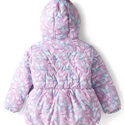 Babyhug Woven Full Sleeves Hooded Padded Jacket With Floral & Butterfly Print - Purple image 2