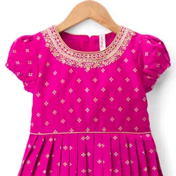 Babyhug Brocade Woven Half Sleeves Choli and Lehenga Set with Floral Embroidery & Foil Print - Dark Pink image 2