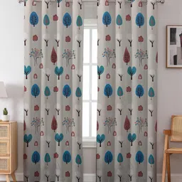 BFAM Red & Blue Set of 2 Floral Black Out Window Curtain image 3