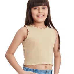Olele Cotton Sleeveless Solid Crop Top - Brown image 4