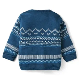 Babyhug Knitted Full Sleeves Sweater Set with Aztec Design - Blue image 3